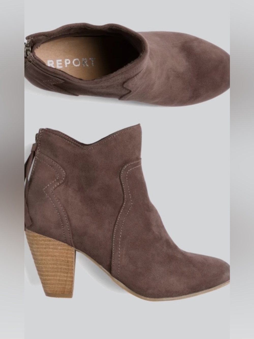 Report Martin Gray Faux Suede Back-Zip Ankle Booties Size 7
